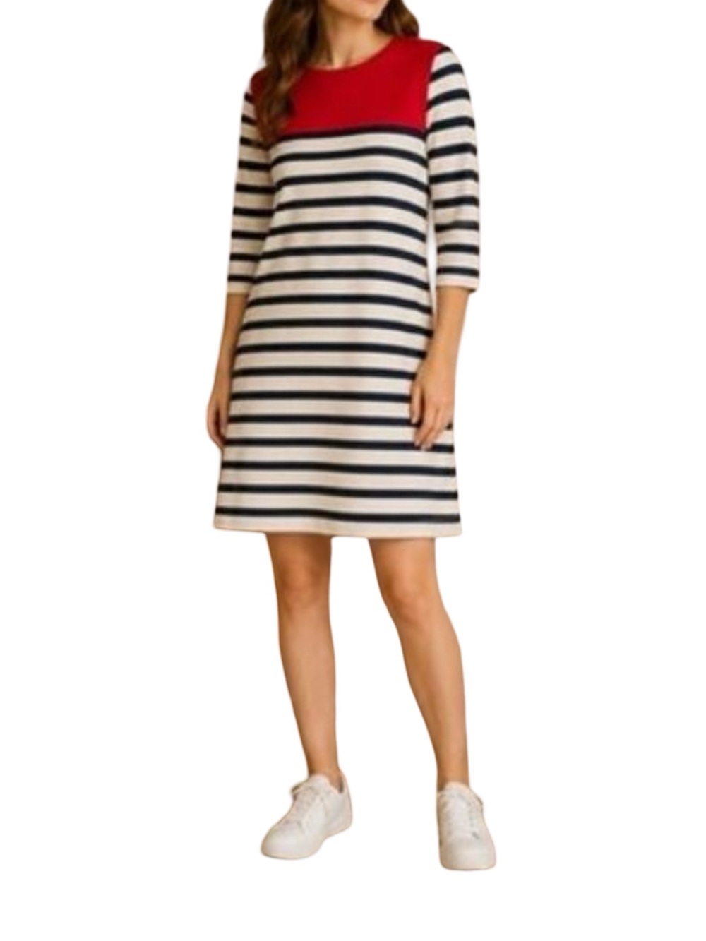 GAP Dress Womens Size M Red Blue White Stripe Tunic Cotton Boatneck Back Zip